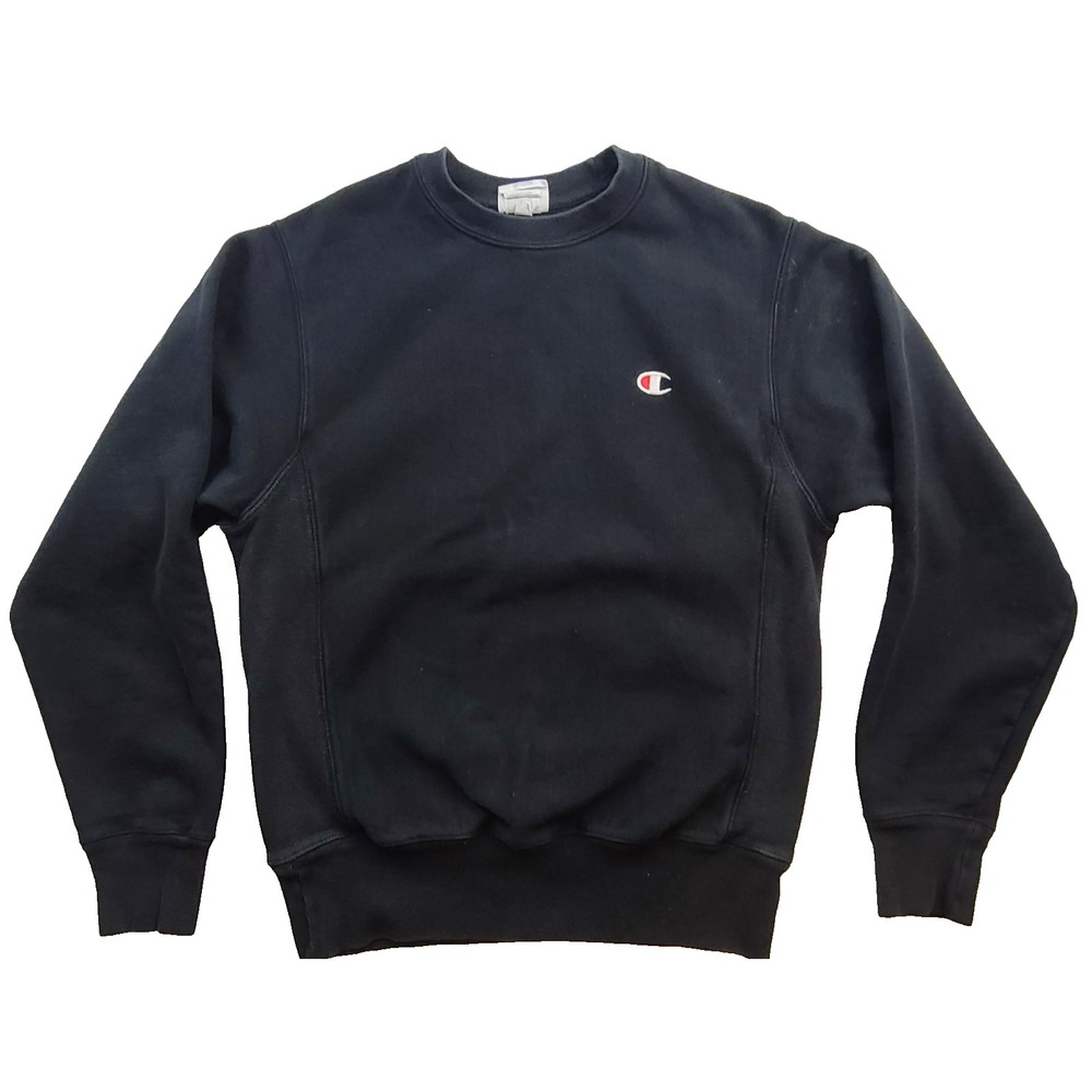 Champion Reverse Weave Sweatshirt Mens Small Black Crewneck Logo GF70 BKC